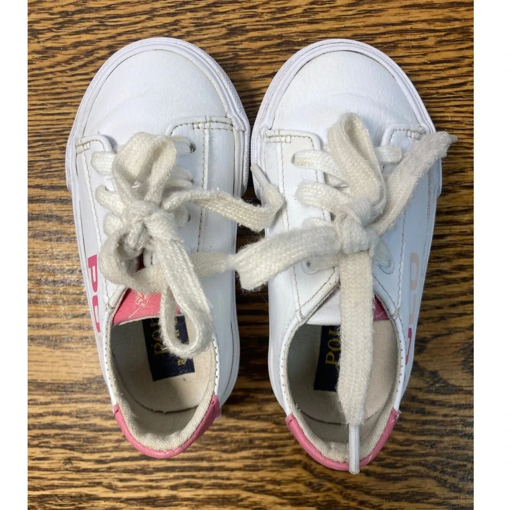 Polo Ralph Lauren Fantor Big Logo White Pink Toddler Sneakers Size 5 RFS11308